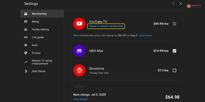 Step to Cancel YouTube Tv